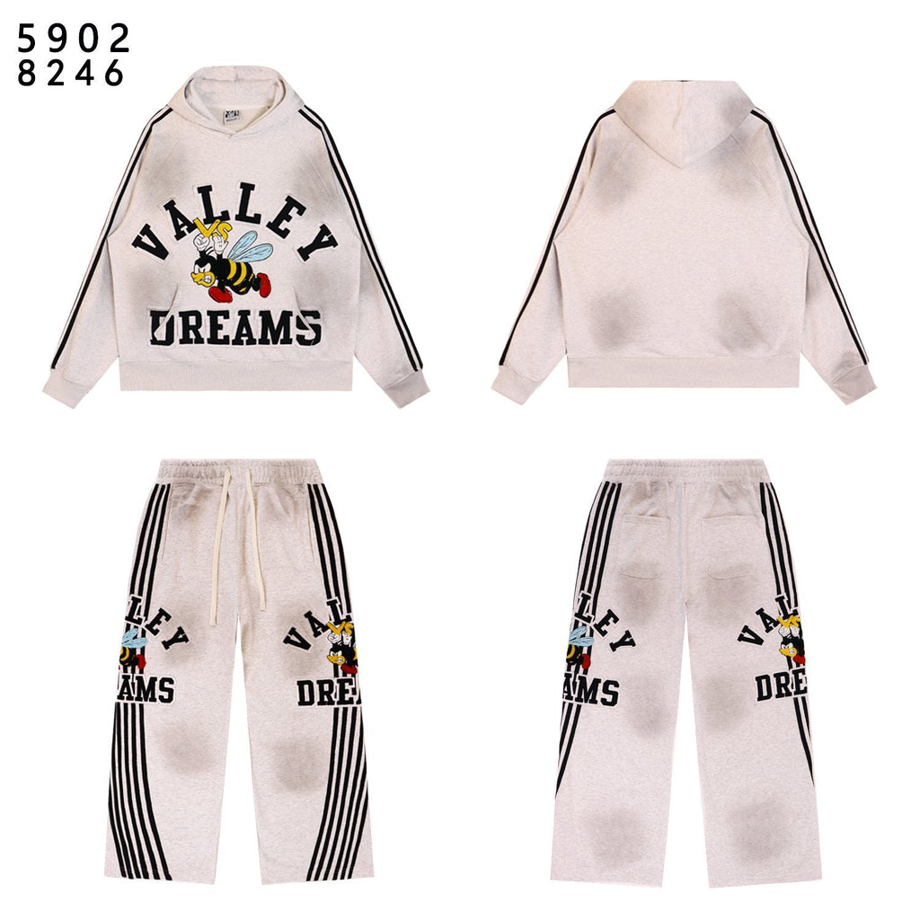 VALE USA Bee Embroidered Striped Hoodie & Sweatpants Set